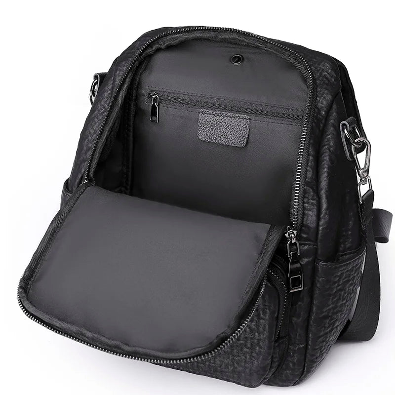 Vintage Leather Backpack Women's School Bag Girls Shoulder Bag