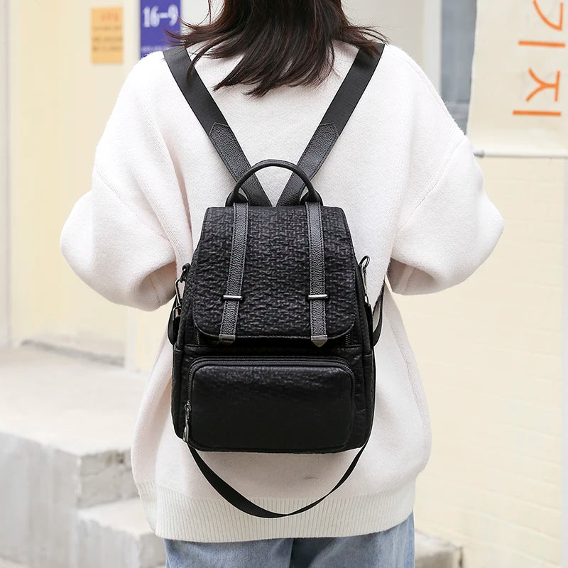 Vintage Leather Backpack Women's School Bag Girls Shoulder Bag