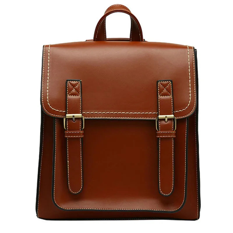 Vintage Leather Women Backpack School Bag for Girls