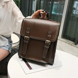 Vintage Leather Backpack for Girls School Bag Women's Shoulder Bag