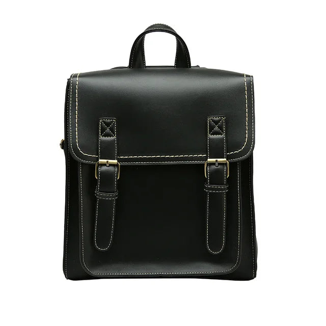 Vintage Leather School Backpack for Girls High Leisure Shoulder Bag