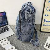 Vintage Denim Backpack Shoulder Bag for Women Student Casual School Travel