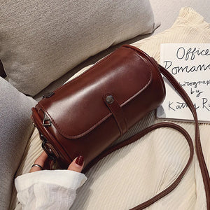 Vintage Crossbody Bag for Women Girl Casual Barrel-Shaped PU Leather Handbags