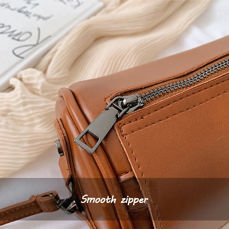 Vintage Barrel-Shaped Crossbody Bag for Women Girls PU Leather Handbags