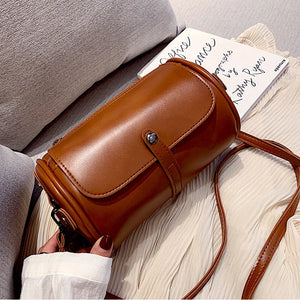 Vintage Crossbody Bag for Women Girl Casual Barrel-Shaped PU Leather Handbags