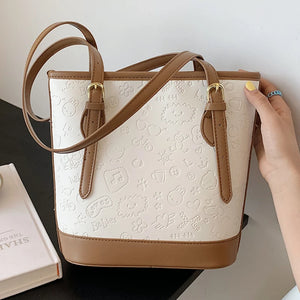 Vintage PU Shoulder Bag Summer Bucket Style Solid Color Handbag
