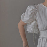 Vintage Beaded Chain Shoulder Crossbody Bag Small Bucket Bag