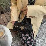 Vintage Croc Pattern Beaded Crossbody Bag