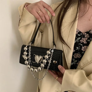 Vintage Croc Pattern Beaded Crossbody Bag