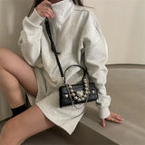 Vintage Croc Pattern Beaded Crossbody Bag