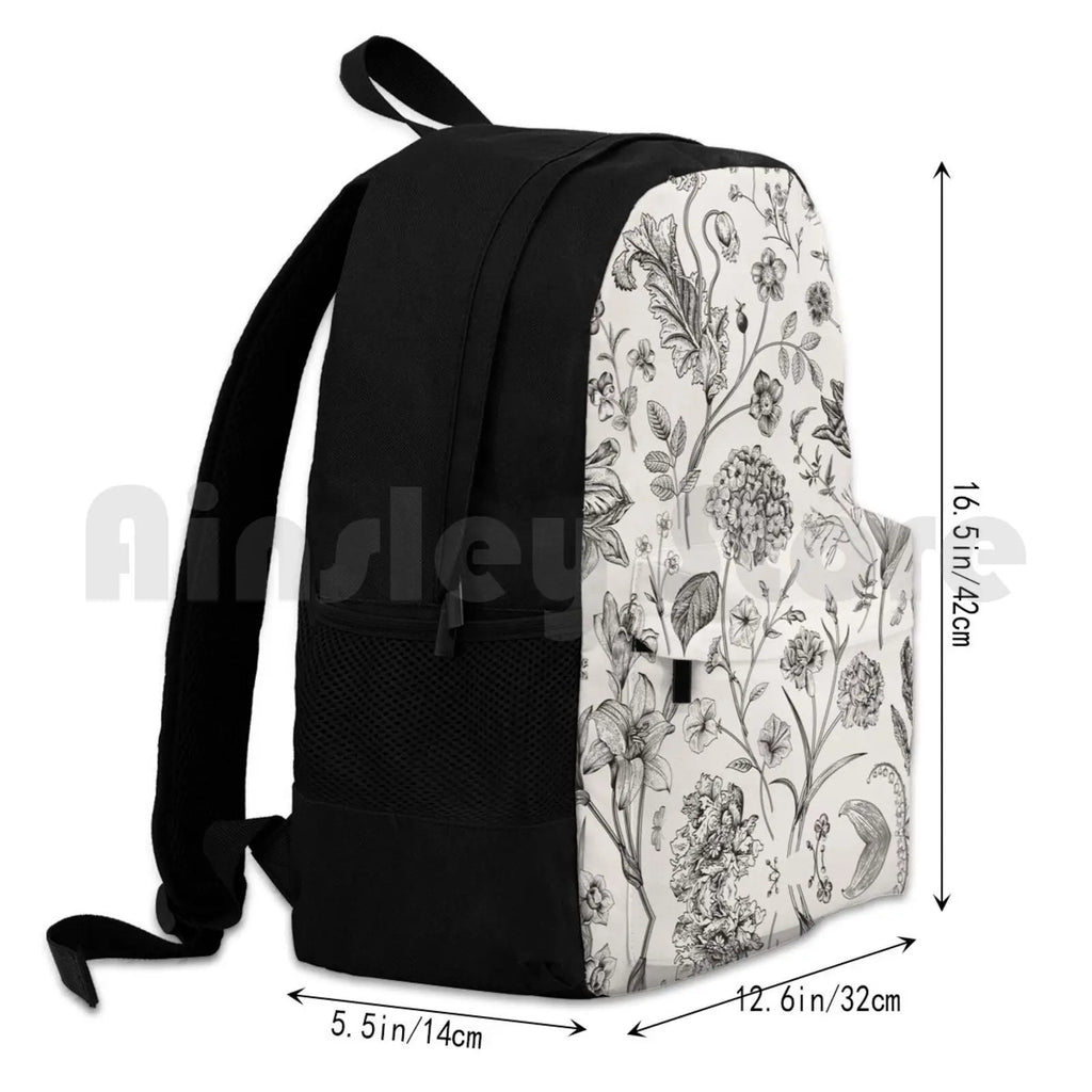 Vintage Beige Toile Garden Floral Pattern Outdoor Hiking Backpack