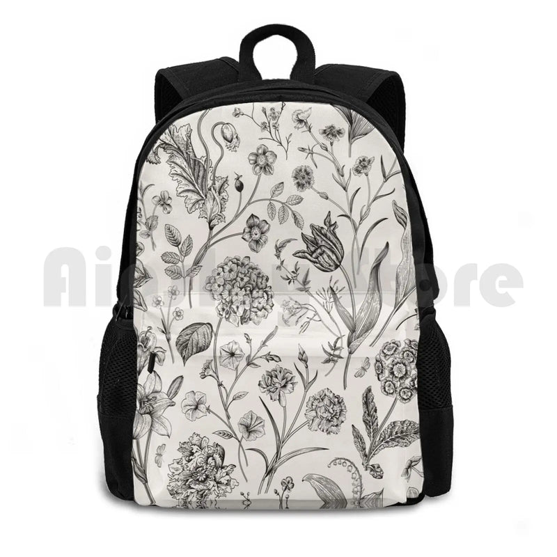 Vintage Beige Toile Garden Floral Pattern Outdoor Hiking Backpack