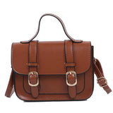 Vintage Brown Satchels Crossbody Bags Double Leather Buckle