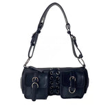 Vintage Women Cylinder Underarm Bag Double Pocket Ladies Shoulder Bag
