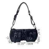 Vintage Women Cylinder Underarm Bag Double Pocket Ladies Shoulder Bag