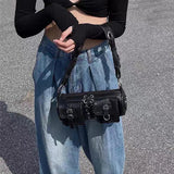 Vintage Women Cylinder Underarm Bag Double Pocket Ladies Shoulder Bag