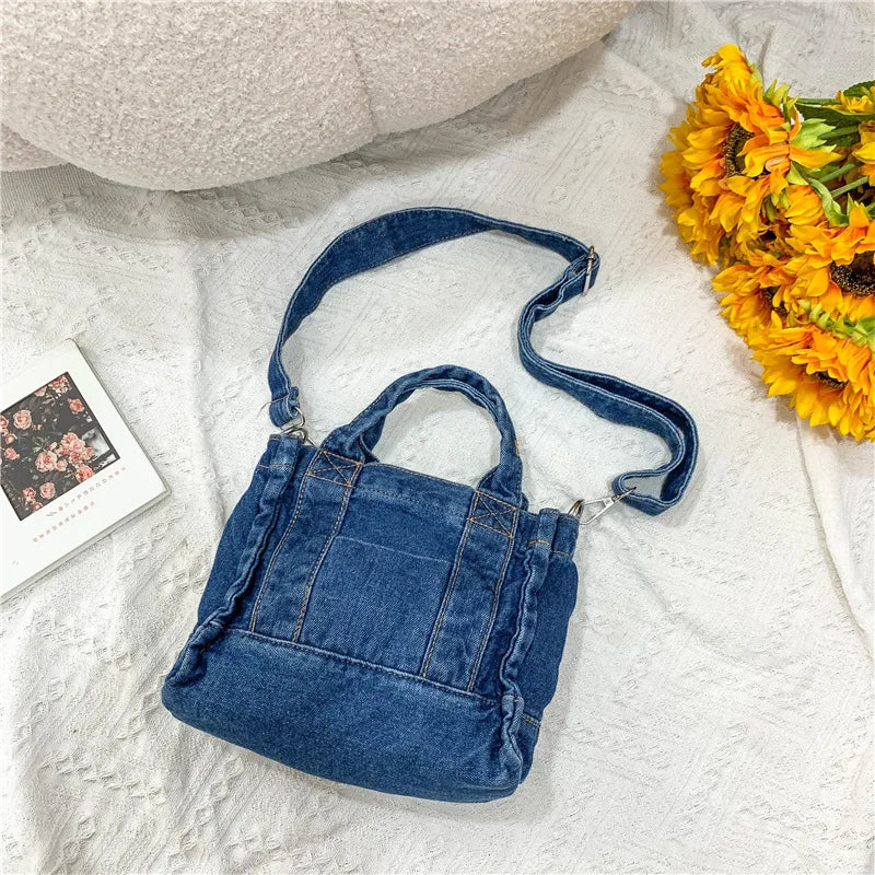 Vintage Washed denim Handbag Student Casual Book Pad Wallet Shoulder Bag