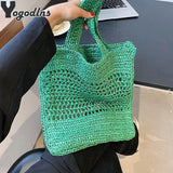 Vintage Bohemian Straw Woven Beach Bag Large Capacity Handbag