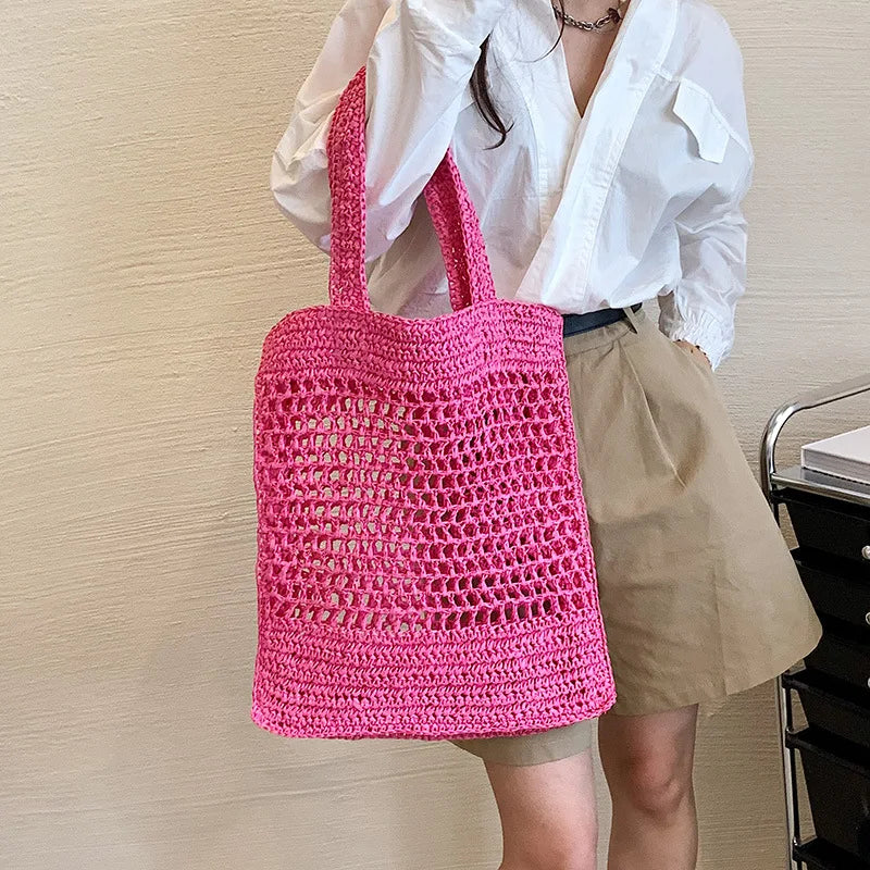 Vintage Bohemian Straw Woven Beach Bag Large Capacity Handbag