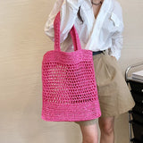 Vintage Bohemian Straw Woven Beach Bag Large Capacity Handbag