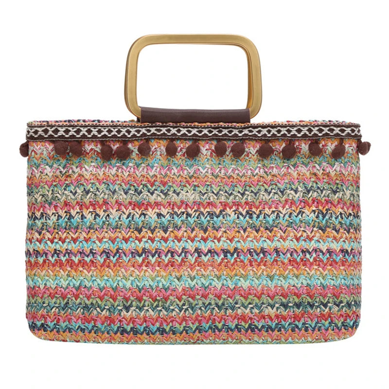 Boho Straw Bag Women Large Beach Handbag Rattan Travel Handle Bag