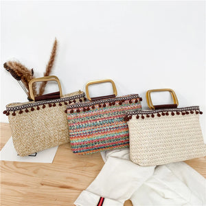 Boho Straw Bag Women Large Beach Handbag Rattan Travel Handle Bag