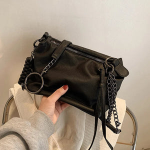 Vintage Braiding Shoulder Bag PU Leather Chain Hobos Messenger Bag Brown