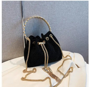 Vintage Rhinestone Bucket Handbag Purses Women Shoulder Crossbody Bag