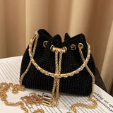 Vintage Rhinestone Bucket Handbag Purses Women Shoulder Crossbody Bag