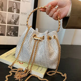 Vintage Rhinestone Bucket Handbag Purses Women Shoulder Crossbody Bag