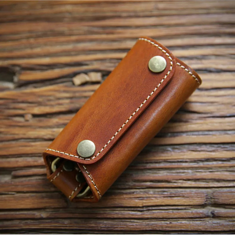 Vintage Leather Zipper Key Wallet for Men and Women