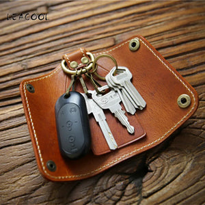 Vintage Leather Zipper Key Wallet for Men and Women