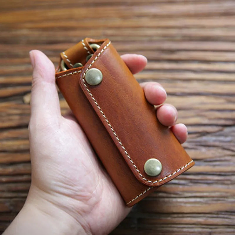 Vintage Leather Zipper Key Wallet for Men and Women