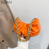 Vintage Women PU Handbags Solid Folds Chain Square Shoulder Office Lady Bag