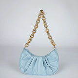 Vintage Women PU Handbags Solid Folds Chain Square Shoulder Office Lady Bag