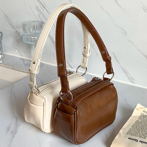 Vintage Bright Leather Handbag for Women Single Shoulder Underarm Bag Soft PU