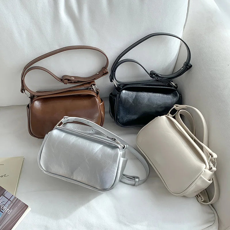 Vintage Bright Leather Handbag for Women Single Shoulder Underarm Bag Soft PU