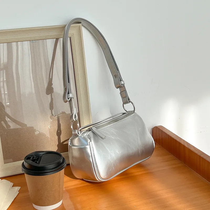 Vintage Bright Leather Handbag for Women Single Shoulder Underarm Bag Soft PU