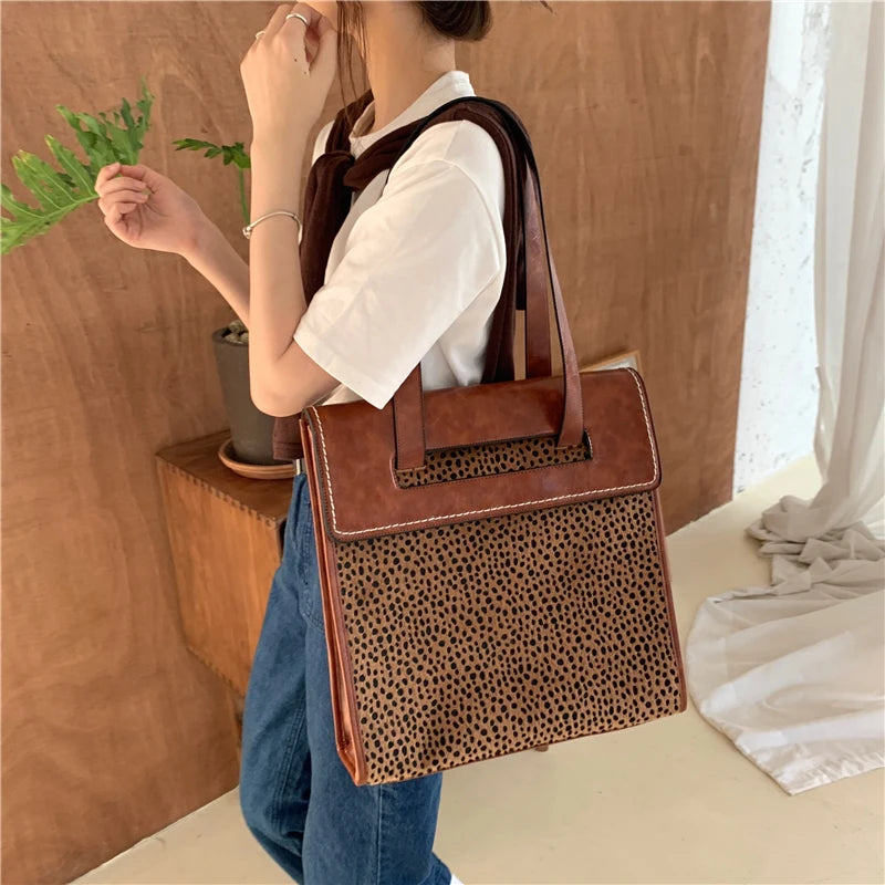 Vintage Leopard Print Underarm Bag Women Large Capacity Ladies Shoulder Bag
