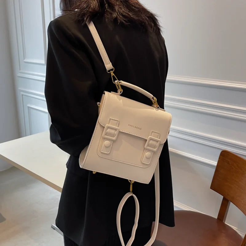 Vintage Brown Small Backpacks For Women Flap Small Square Bag Business Travel