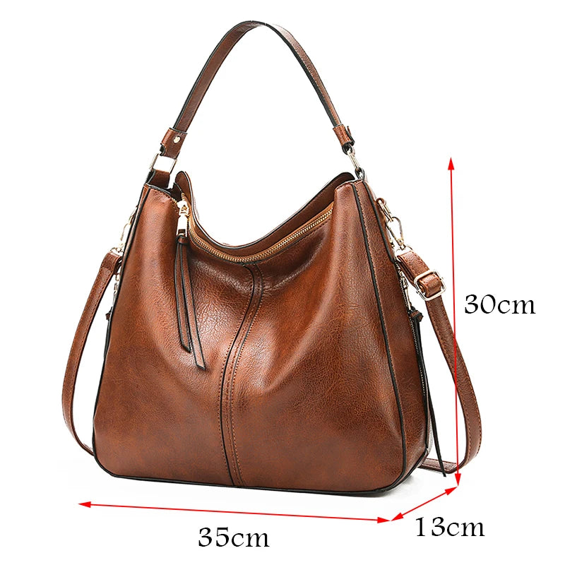 Vintage Brown Leather Shoulder Bag for Women High Crossbody Tote Bag