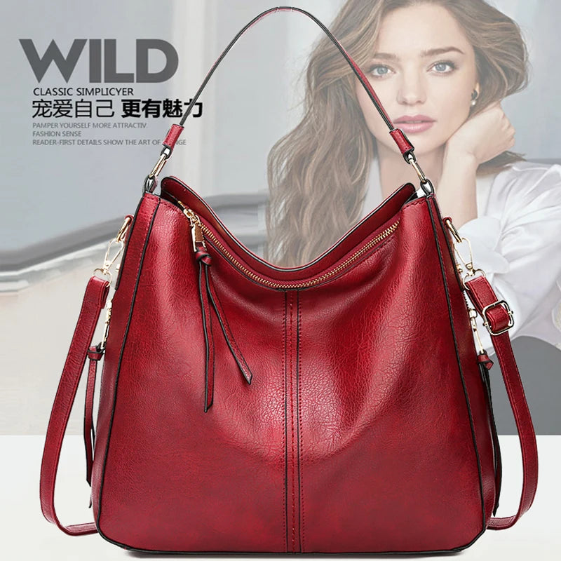 Vintage Brown Leather Shoulder Bag for Women High Crossbody Tote Bag