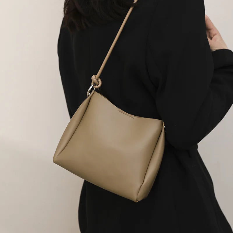 Vintage Bucket Handbags Soft PU Leather Shoulder Bags Large Capacity