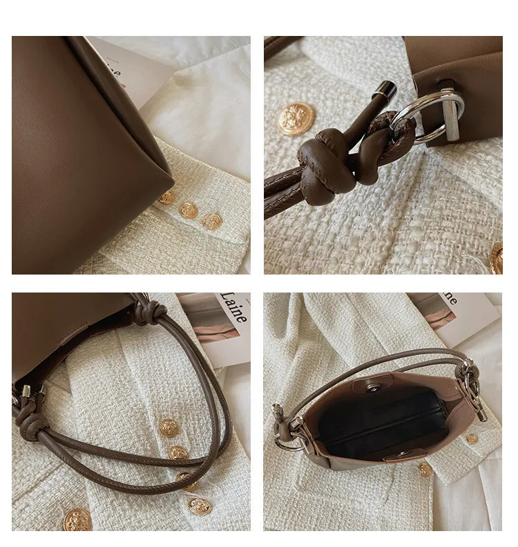 Vintage Bucket Handbags Soft PU Leather Shoulder Bags Large Capacity