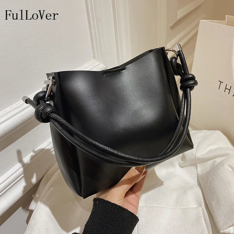 Vintage Bucket Handbags Soft PU Leather Shoulder Bags Large Capacity