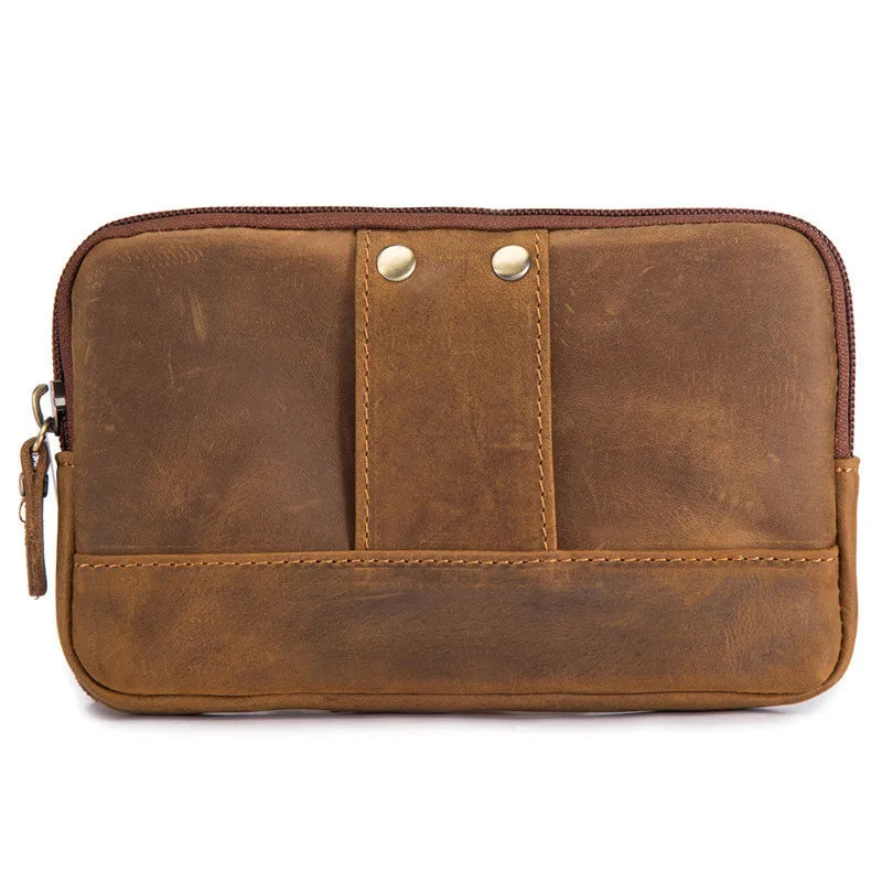 Vintage Leather Waist Pack On Belt Pouch Outdoor Phone Pouch