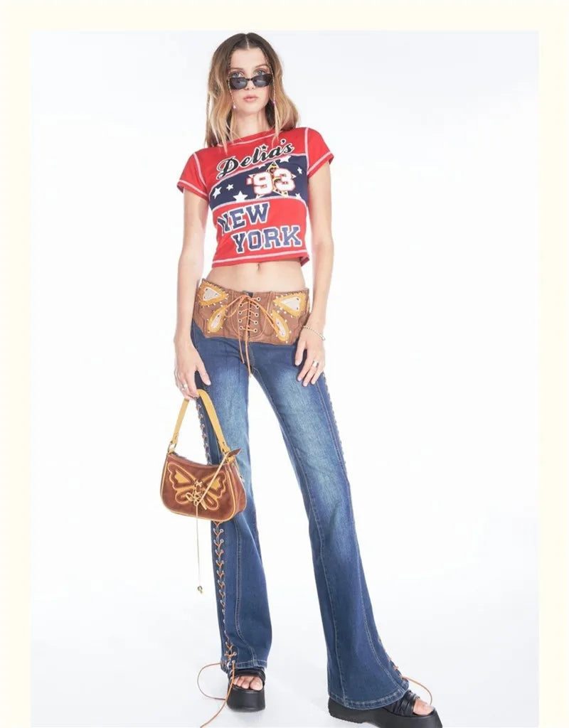 Vintage Butterfly Drawstring Handbag PU Leather Ladies Brown Underarm