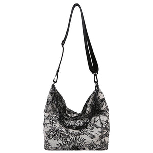 Vintage Canvas Embroidery Shoulder Messenger Bags For Women Chain Large Capacity