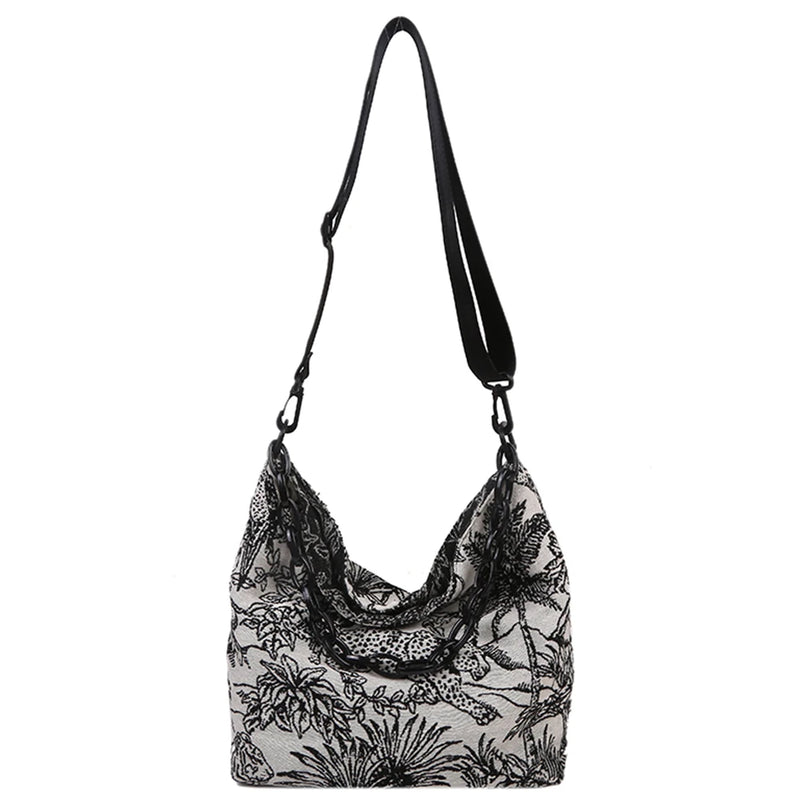 Vintage Canvas Embroidery Shoulder Messenger Bags For Women Chain Large Capacity
