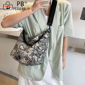 Vintage Canvas Embroidery Shoulder Messenger Bags For Women Chain Large Capacity